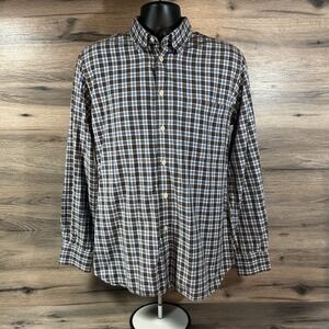 Corneliani‎ Casual Button Down Shirt Size Large In Blue Plaid Cotton